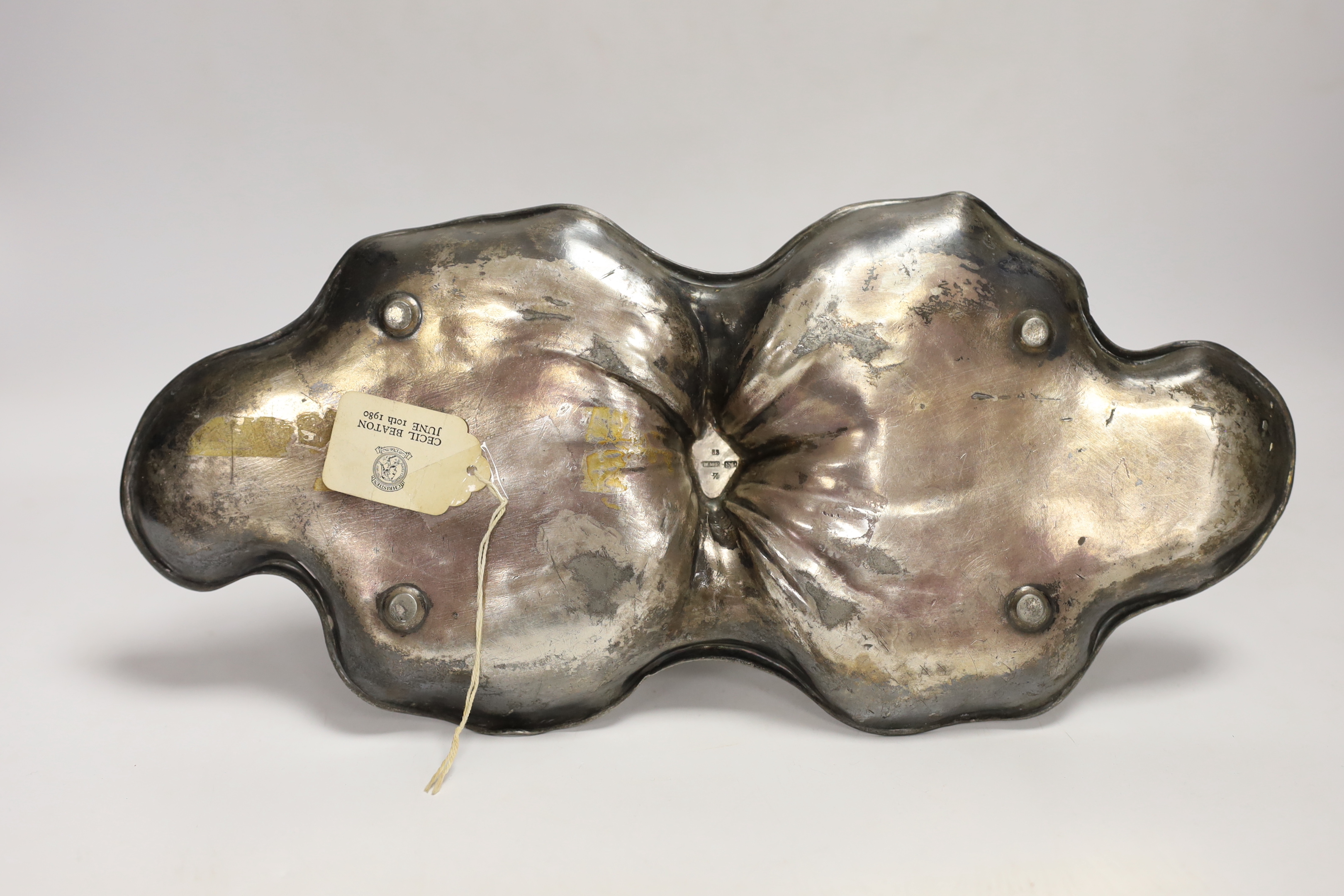 An Art Nouveau WMF pewter dish with a figure of a woman on lily pads, 22cm high